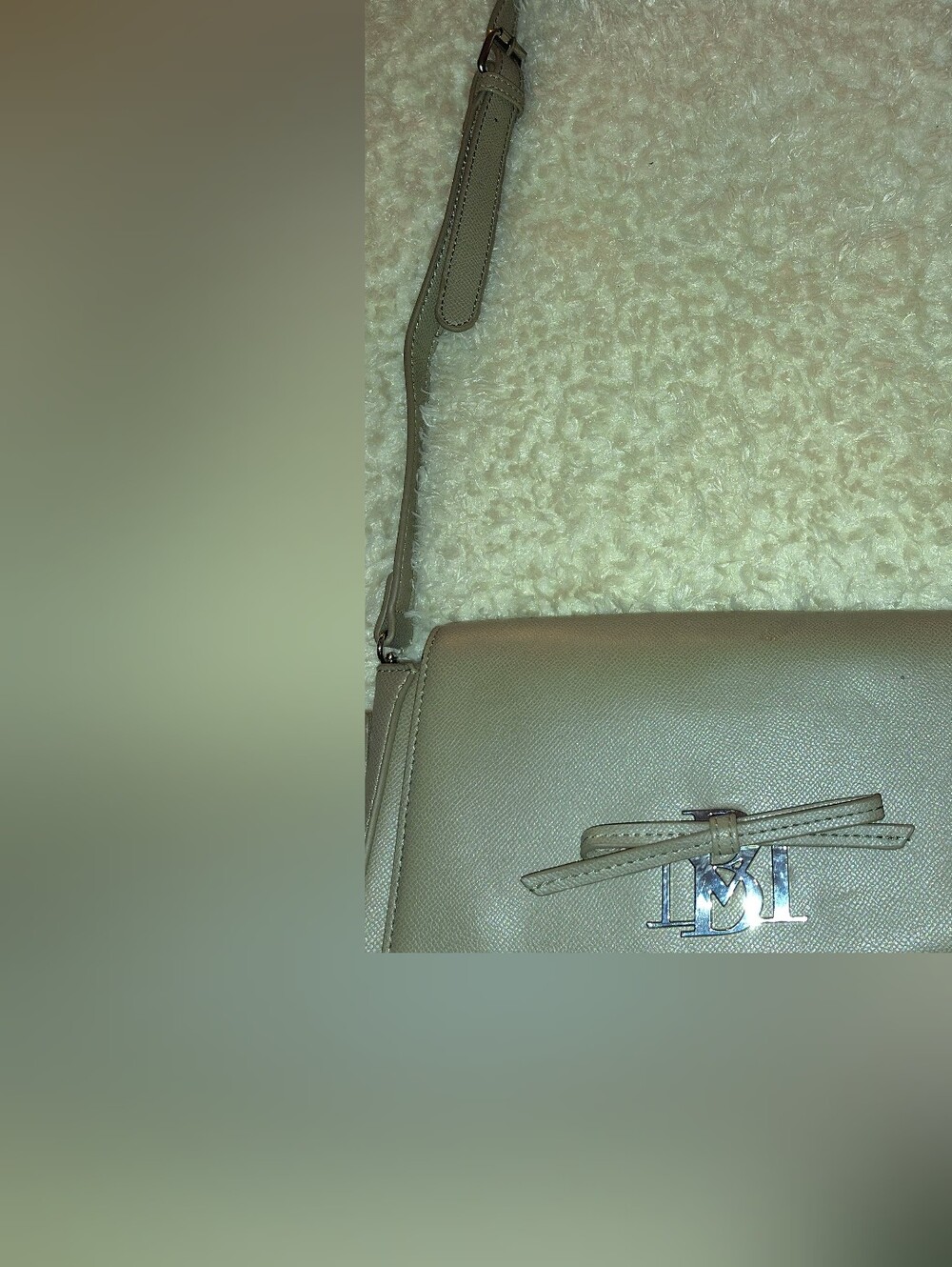Badgley Mischka Light Beige Crossbody with Bow and Silver Logo